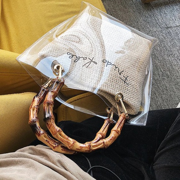 C'est la Vie Soho Bamboo Strap Straw Handbag - Picture 7 of 8